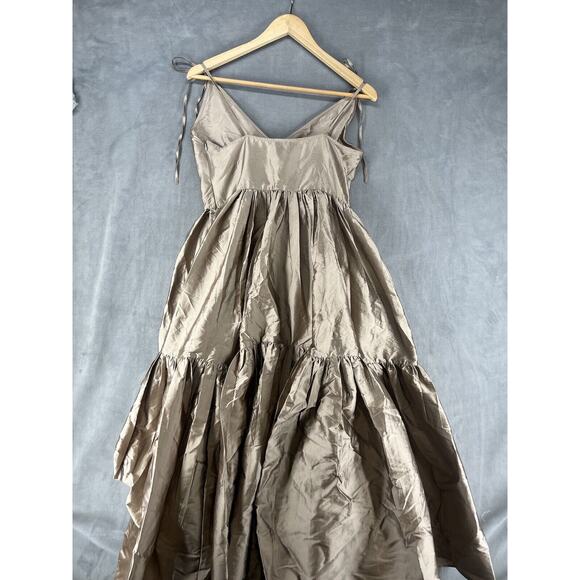 Anthropologie Bloni Tiered Shine Dress Size Small Metallic Midi Dress Bronze - Picture 8 of 12
